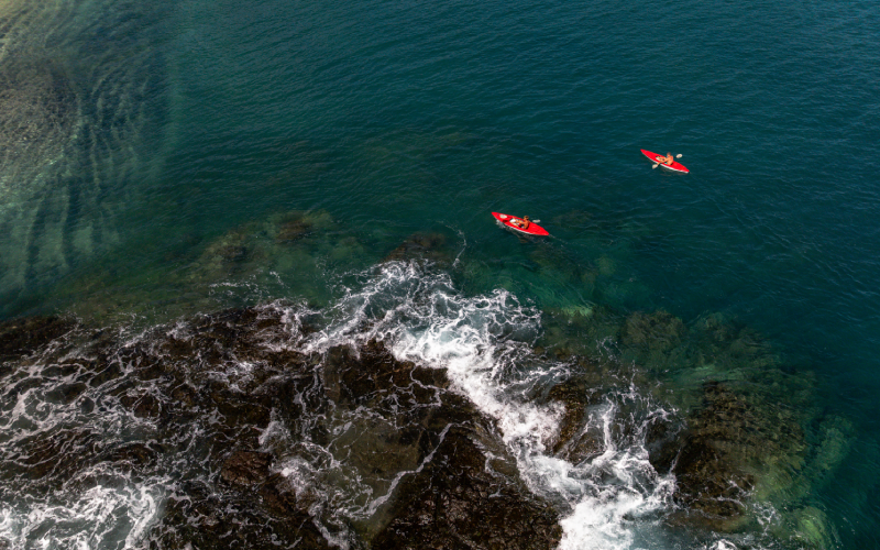 Aerial view of the Nicoya Peninsula coastline near Nosara and Santa Teresa, Costa Rica's renowned Blue Zone