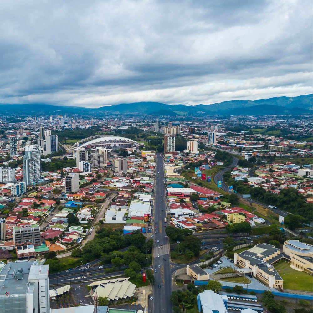 Aerial view of San José, Costa Rica, with the surrounding mountains