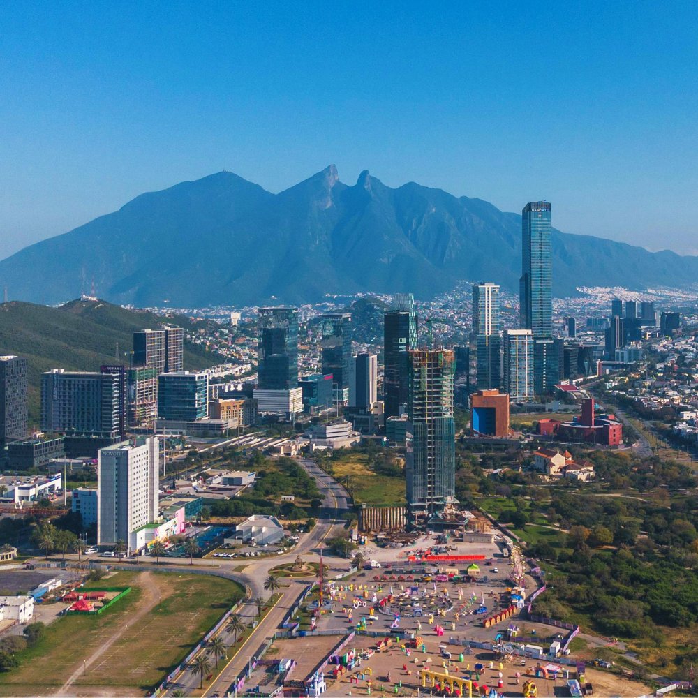 Monterrey skyline with the Cerro de la Silla mountain in the background